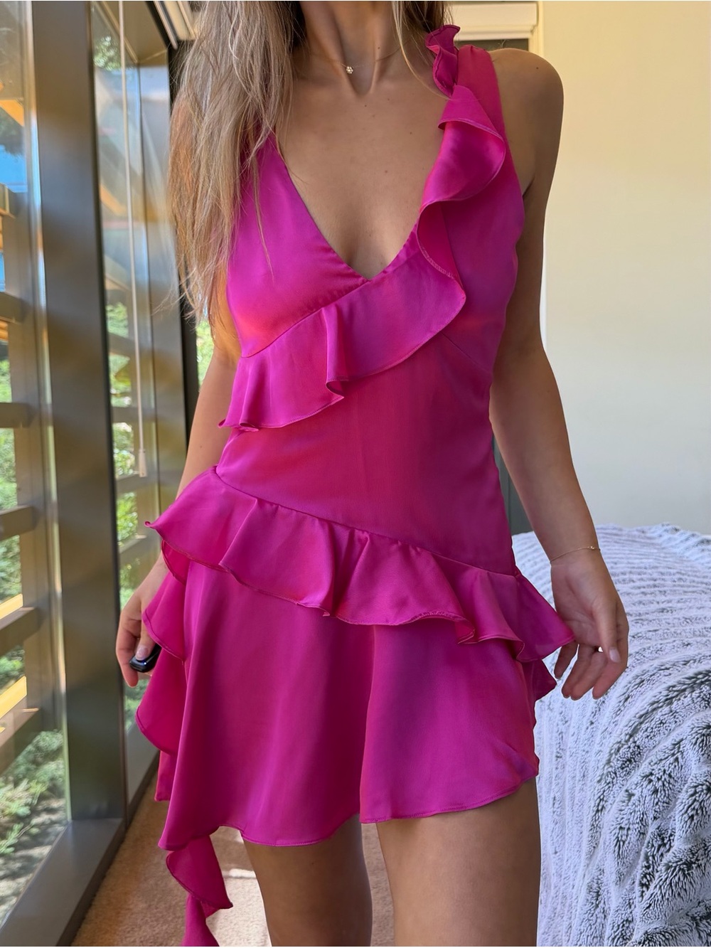 Mistress Rocks Summer Pink Ruffle Drape Dress - Picture 1 of 4